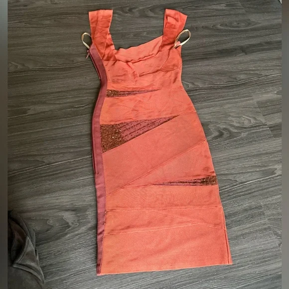 Herve Leger Asymmetrical Bandage Dress in Brightflame Orange - Picture 7 of 14